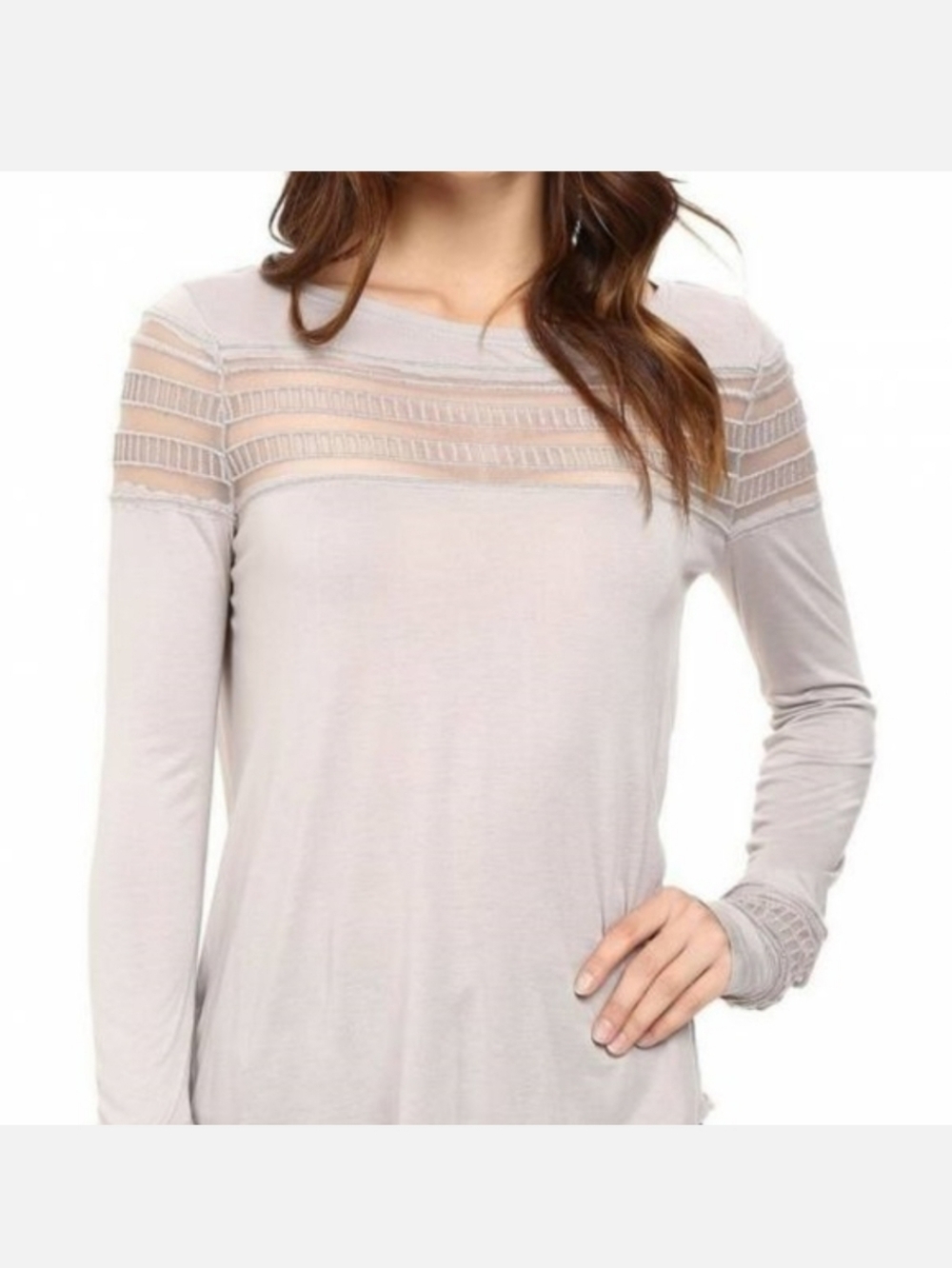 NWT Free People "Roxie" long sleeve Tee shirt XS Mesh Cutouts
